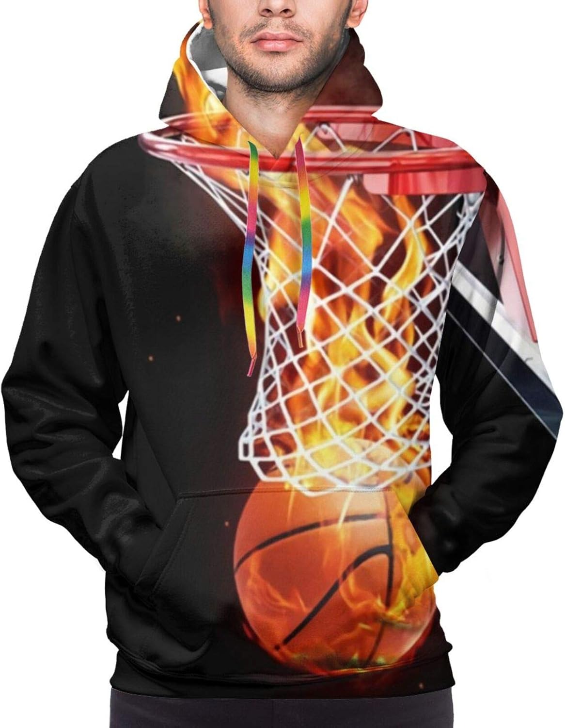 tyui7 Flaming Basketball Sweats à Capuche de nouveauté pour Hommes Sweatshirts 3D avec Grandes