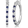 MORGAN & PAIGE .925 Sterling Silver Rhodium Plated Lab Created Alternating Sapphire, Ruby or Cubic Zirconia Hoop Earrings for Women - Sterling Silver Earrings Lightweight and Hypoallergenic Jewelry