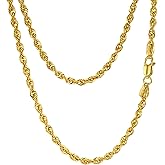 JEWELHEART 14K Real Gold Rope Chain For Men - 2.7mm 3.3mm 5mm Sturdy Thick Diamond Cut Twist Link Chain Necklace - Yellow Gold Pendant Necklace For Women with Lobster Clasp 16" 18" 20" 22" 24"