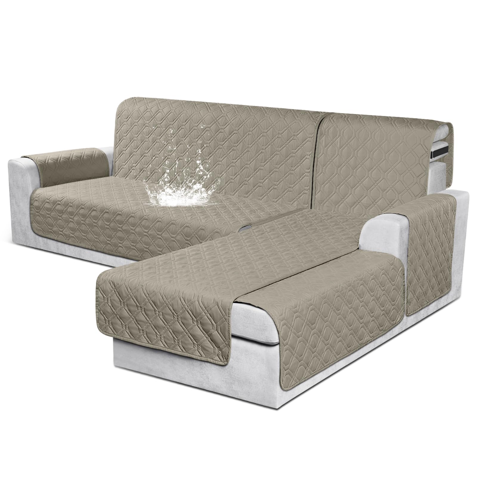 Photo 1 of VANSOFY Sectional Couch Covers 100% Waterproof L Shaped Sofa Slipcover 3pcs Reversible Chaise Lounge Cover for Sectional Sofa Furniture Protector Cover for Pets Cat Dog(Small, Khaki)