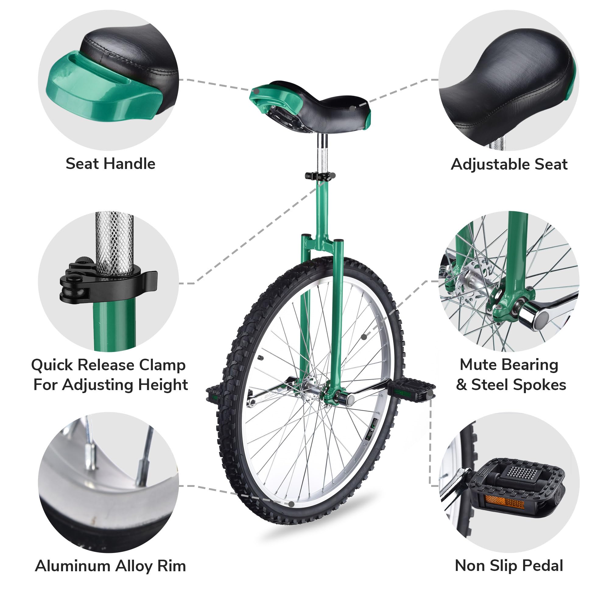 AW 16/18/20/24 Inch Wheel Outdoor Unicycle Adjustable Seat Exercise Bicycle Fit Adults Kids Outdoor Sports Fitness Exercise, for Choice