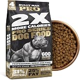 Bully Max Pro 2X High Calorie &amp; High Protein Dry Dog Food for Puppy &amp; Adult Dogs - Healthy Weight Gain &amp; Muscle Building for Small &amp; Large Breeds - Slow-Cooked, 600 Calories/Cup, Chicken Flavor, 4lb.
