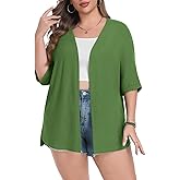 Lastshe Womens Plus Size Cardigan Short Sleeve Lightweight Loose Cover Ups Open Front Sweaters Summer Cardigan