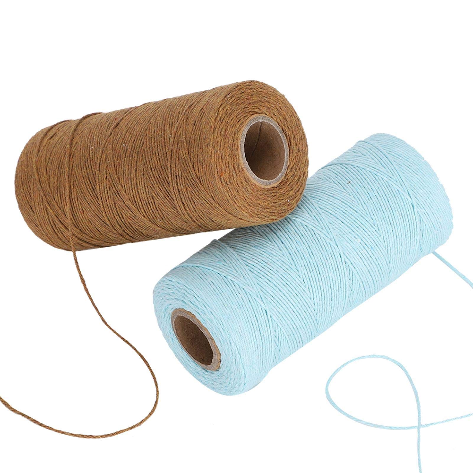 2 Rolls Loom Warp Thread Cotton Warp Yarn Perfect for Weaving Carpet, Blanket, Tapestry, Rug Loom Woven Material Brown and Light Blue