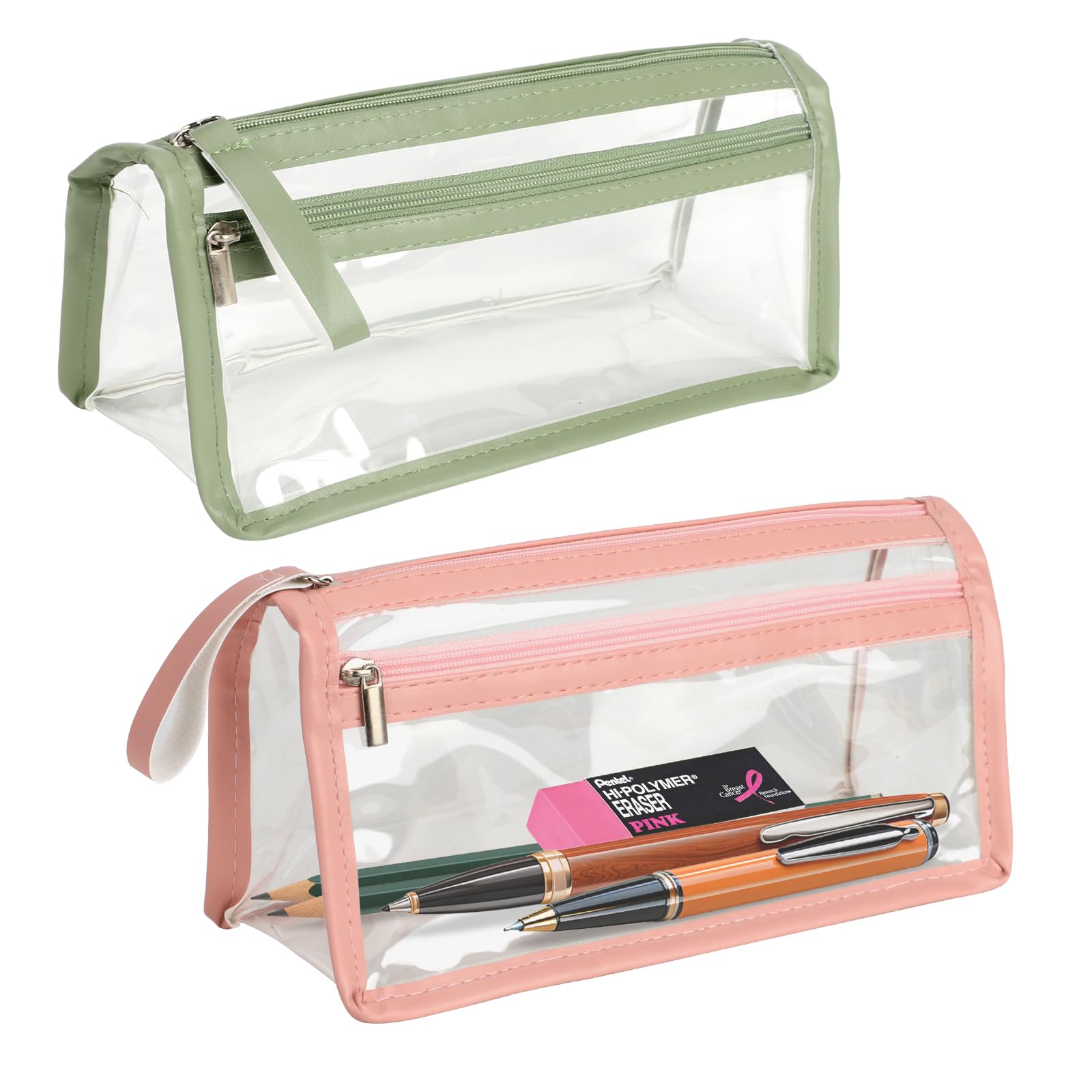 KAHOUI 2 PCS Clear Pencil Case, See Through Pencil Case for Exams,Travel Makeup Bag, Transparent Cosmetic Bag,Versatile Storage for Stationery, Toiletries, Makeup, Travel & Office Supplies