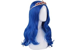 puluru Evie Wig Descendants 3 Costumes for Girls Kids Wigs Girls Cosplay Wig with Crown for Halloween Costumes and Party (Blue)