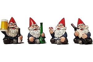 DWK 4" Happy Time Bunch Set of Four (4) Mini Gnomes with Bong Wine Beer and Pipe Party Favor Figurine Decor for Home and Office