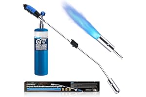 JAYICHENG Weed Torch Propane Burner,120,000 BTU Blow Torch Weed Burner,Flamethrower with Adjustable Flame and Ergonomic Anti-slip Rubber Handle for Weeding,Melt Ice,Charcoal Starter(Fuel Not Included)