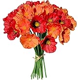 Mandy's PU Red and Orange Poppy Artificial Flowers 30 Stems 11.6" Realistic Faux Flowers for Thanksgiving and Christmas Decorations Wedding Centerpiece Home Decor DIY Arrangements