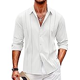 COOFANDY Mens Cuban Guayabera Shirt Casual Button Down Shirts Long Sleeve Summer Beach Shirts
