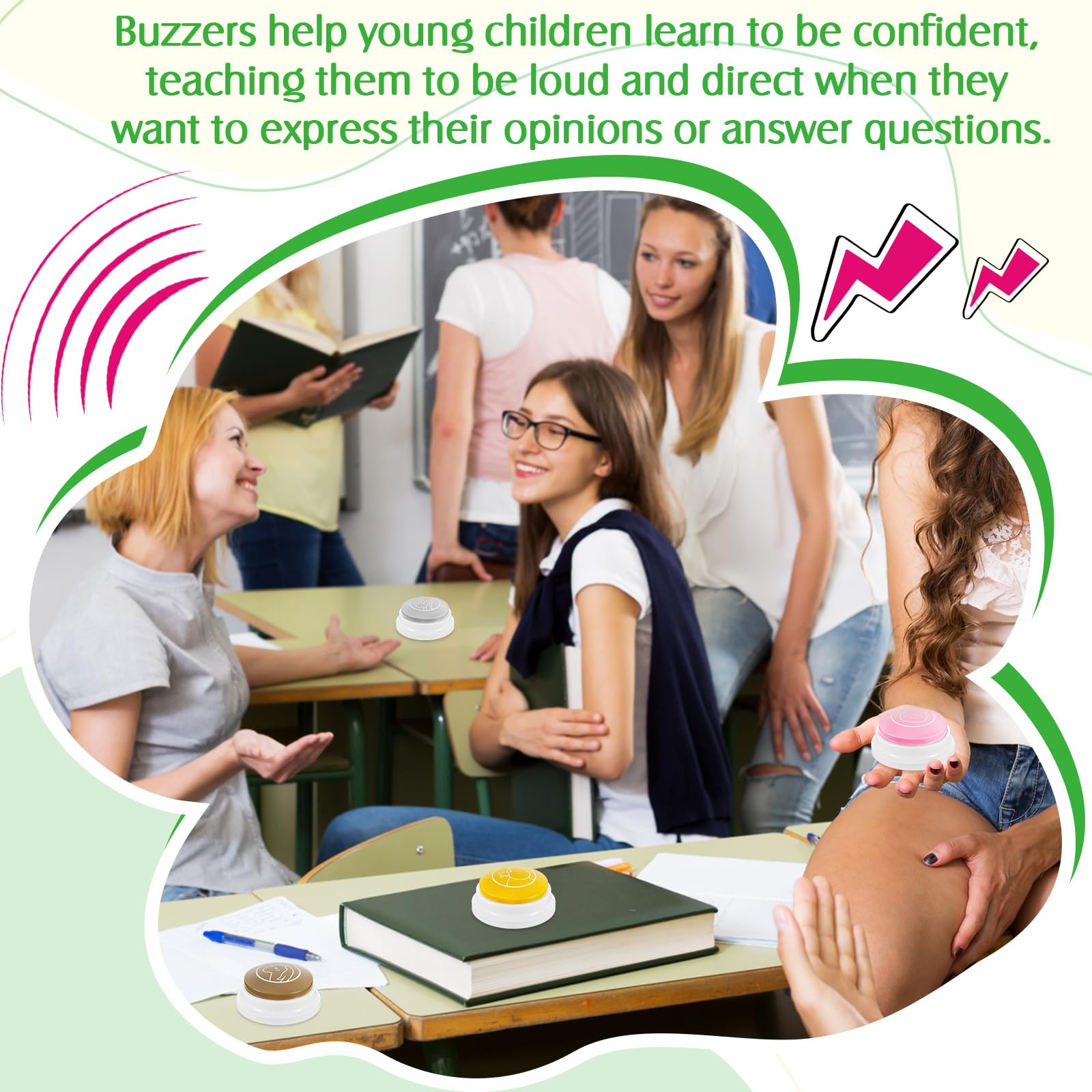 Syhood 8 Pcs Animal Sounds Buzzer for Trivia Games, Answer Buzzers for Classroom, Feud Jeopardy Buzzer Button with Lights and Sounds for Classroom Party Teacher Game Show(LED Style)