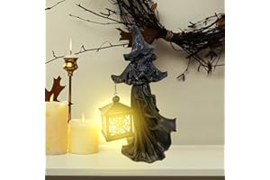 VIVIANYO HD 7.8 Inch Hell's Messenger with Lantern Faceless Ghost Sculpture Halloween Cracker Barrel Ghost Resin Witch Figurine Decoration for Home Room Desk Garden Yard Outdoor Decor(Black)