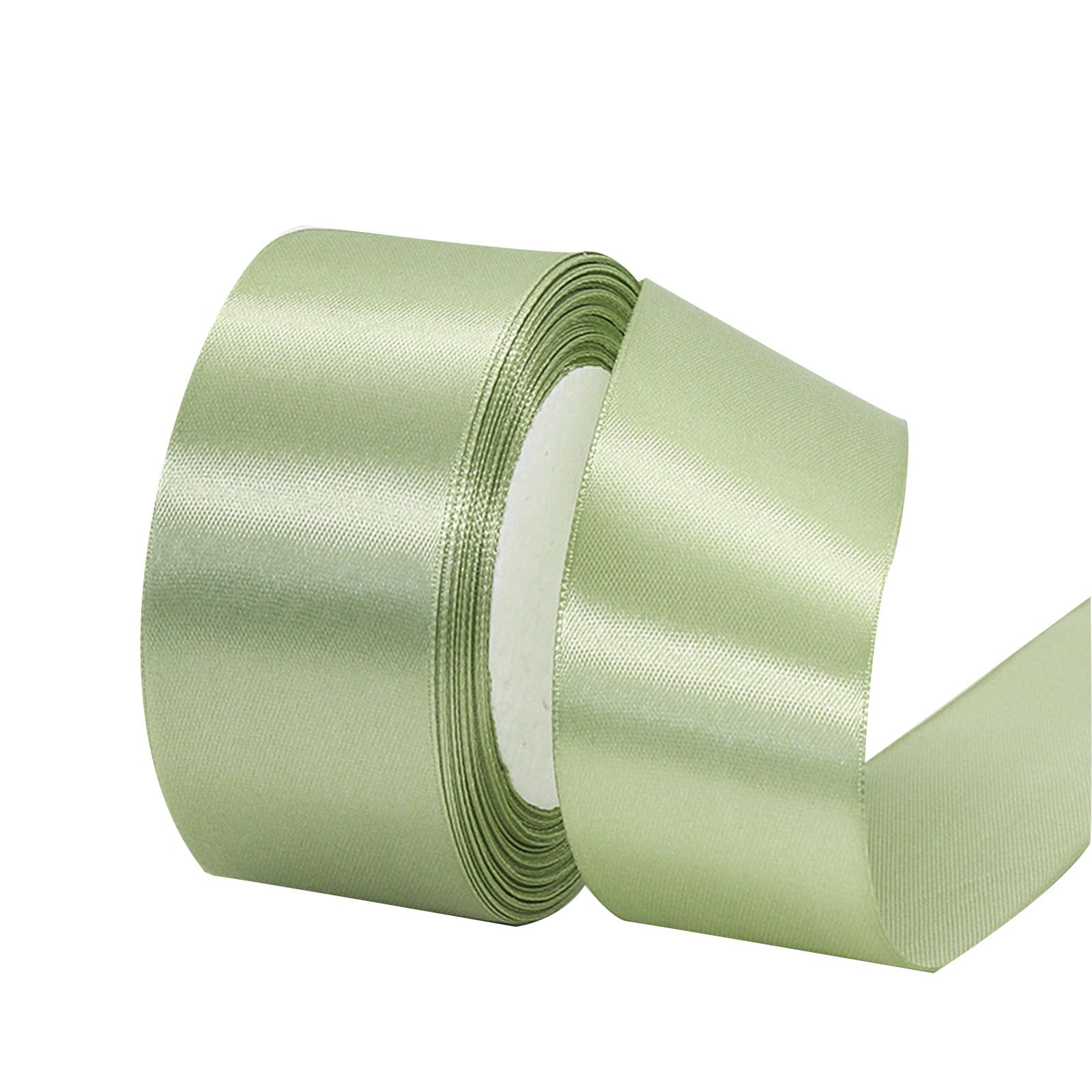 Thin Sage Green Satin Ribbon 40mm 22m for Gift Wrapping, Balloon, Cake, Silk Thick Coffee Ribbon for Crafting, Wedding, Hair Bows, Bouquets, Party, Cake Decorations