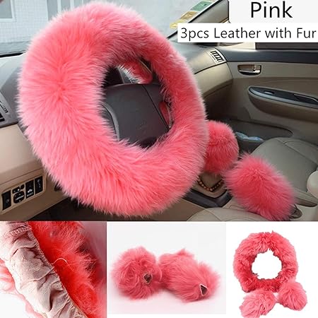 3pcs Universal Plüsch Lenkradhülle Lenkradbezug,100% Wolle Soft aus Australien, Lenkradabdeckung für den Winter Auto 37-39cm
