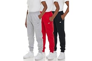 New Balance Boys Fleece Jogger 3 Pack – Kids Soft Cotton Blend Fleece Sweatpants with Pockets, Athletic Fit, Sizes 4-20
