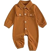 Karuedoo Newborn Baby Boy Girl Clothes Corduroy Long Sleeve Button Up Romper Jumpsuit Collared Bodysuit Fall Winter Outfit