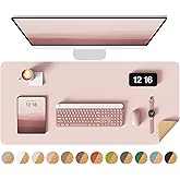YSAGi Double-Sided Desk Pad, 31.5"x15.7"Leather Desk Mat, Eco Cork Desk Pad Protector,Large Mouse Pad,Waterproof Desk Blotter for Office/Home(Pink)