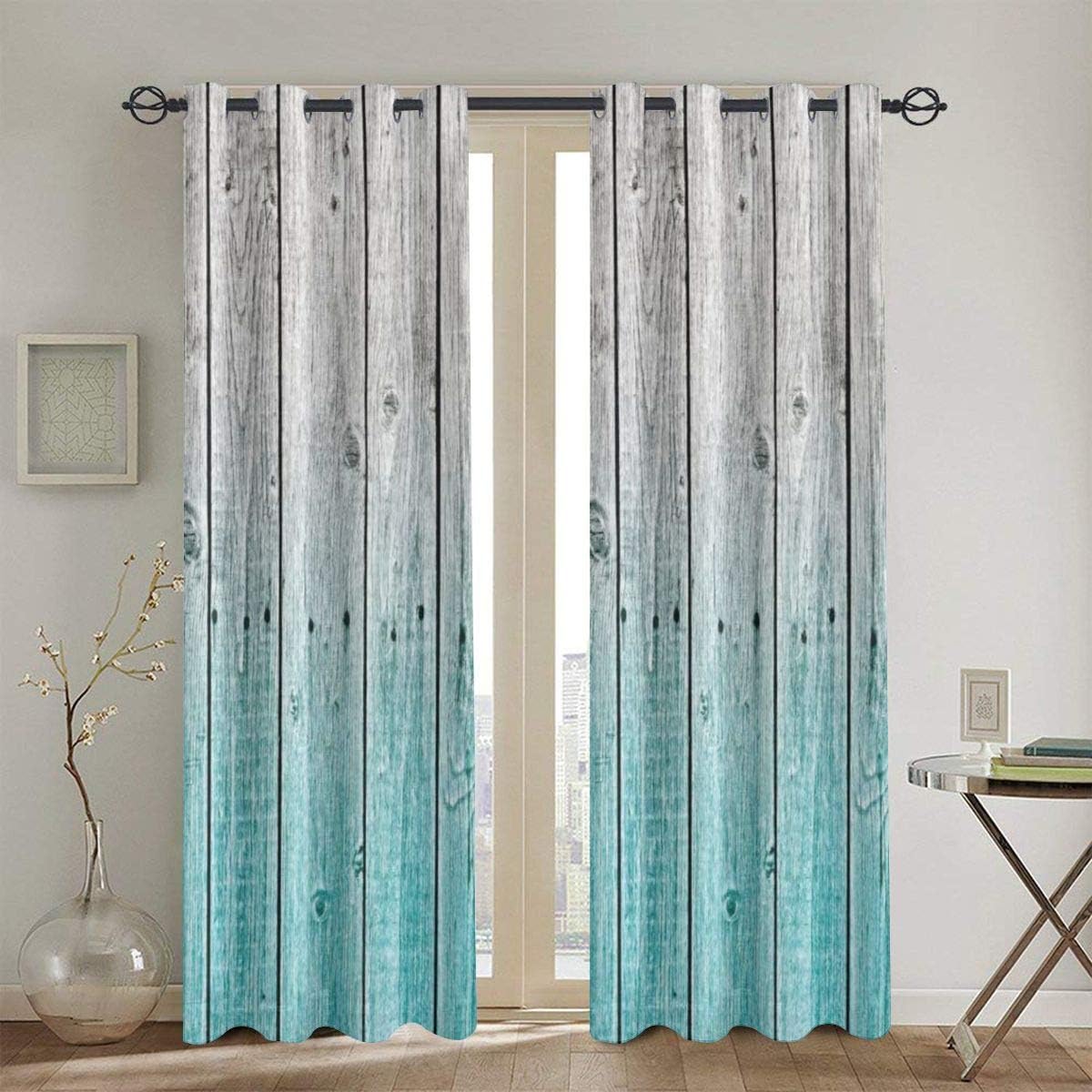 LISUMAL Blackout Curtains 116x183cm,Rustic Wood Panels Background With