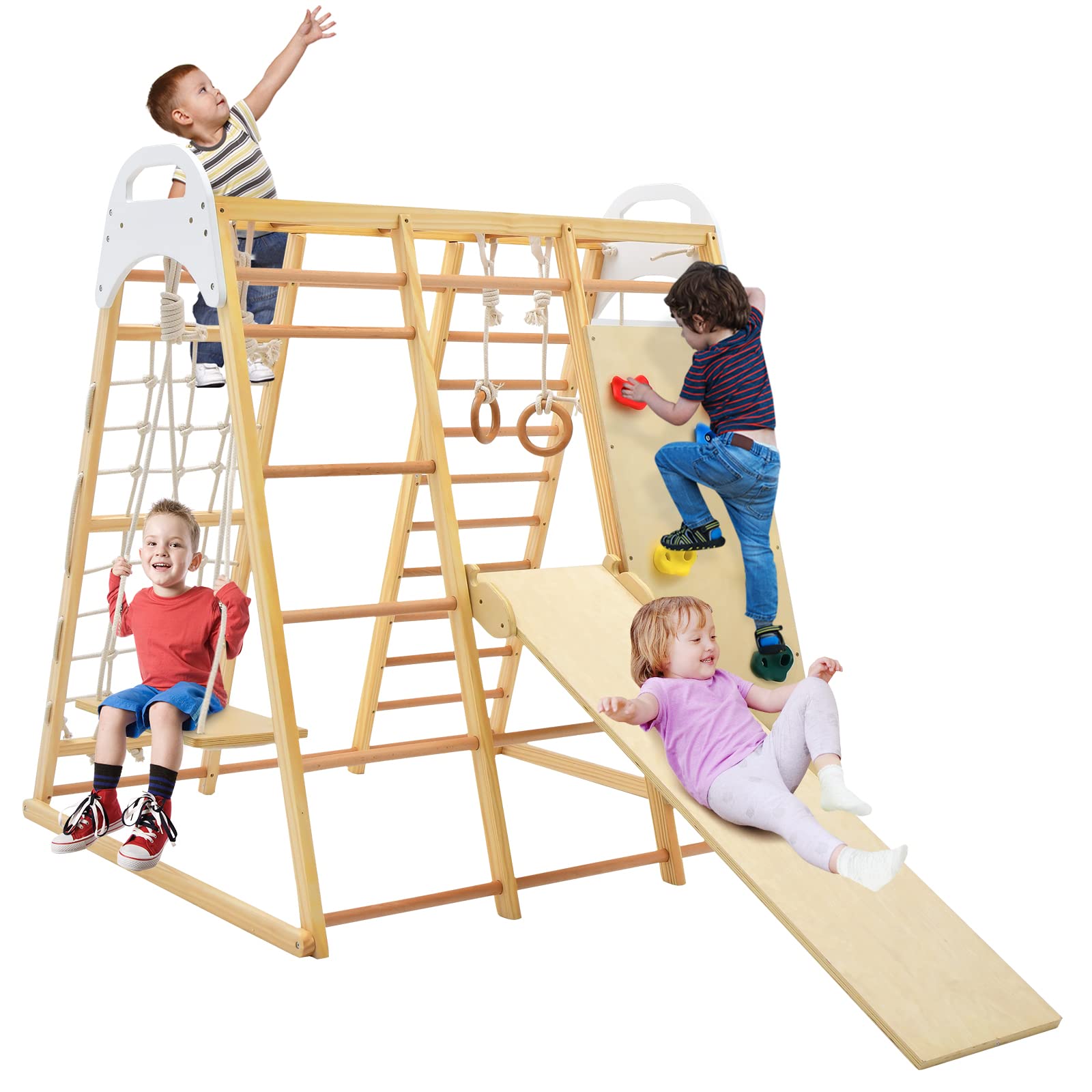 Swiggle Rope Bar Mua Costzon Indoor Jungle Gym, 8-in-1 Montessori Climbing Toys for ...