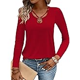 LOLONG Womens Long Sleeve Shirts Fall 2025 Sexy Tops Ribbed Knit Cut Out Ring Keyhole Neck Casual Tees