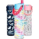 Elemental Splash Water Bottle with Straw - BPA-Free Tritan Plastic Reusable Water Bottle with Pop It Strap - Ideal for Travel, Gym and Sports - Leak Proof when Spout is Closed - 26oz - Rainbow Heart