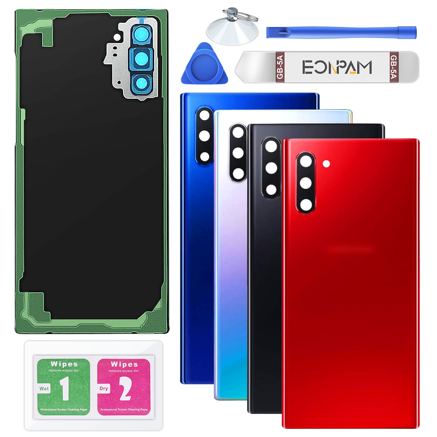 Eonpam Back Cover Glass for Samsung Galaxy Note 10 N970 Rear Glass Replacement with Camera Lens + Repair Kit Genuine Rear Housing (Aura Red)