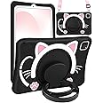 Wazzasoft for iPad Air 5th/4th Generation 10.9"/Pro 11" Case - Cute Black Cat Soft Silicone Girls Teens Women Cartoon Kitten Tablet Cover with Rotating Handle Stand & Strap Air 5th/4th Gen Funda