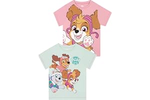 PAW PATROL Shirt 2 Pack, Girls Tops for Summer, Pack of 2 Girls Tshirt, Cotton Kids T Shirt