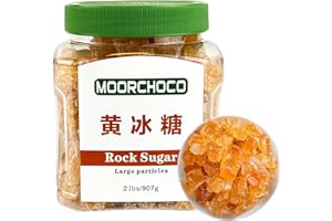 MOORCHOCO Natural Amber Hue sugarcane Rock Sugar Crystals for Tea and Coffee, Dissolves Quickly, Vegan and Non-GMO Yellow crystal sugar for Pho (Large particles 2 lb)