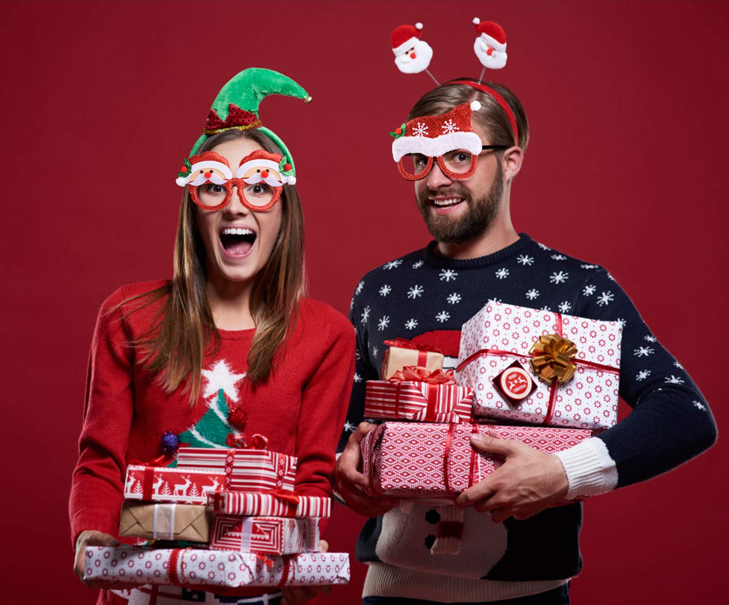 Joyibay Bicchieri da 6 paia di Natale Cartone animato Assortito da occhiali per feste Accessori per decorazioni natalizie