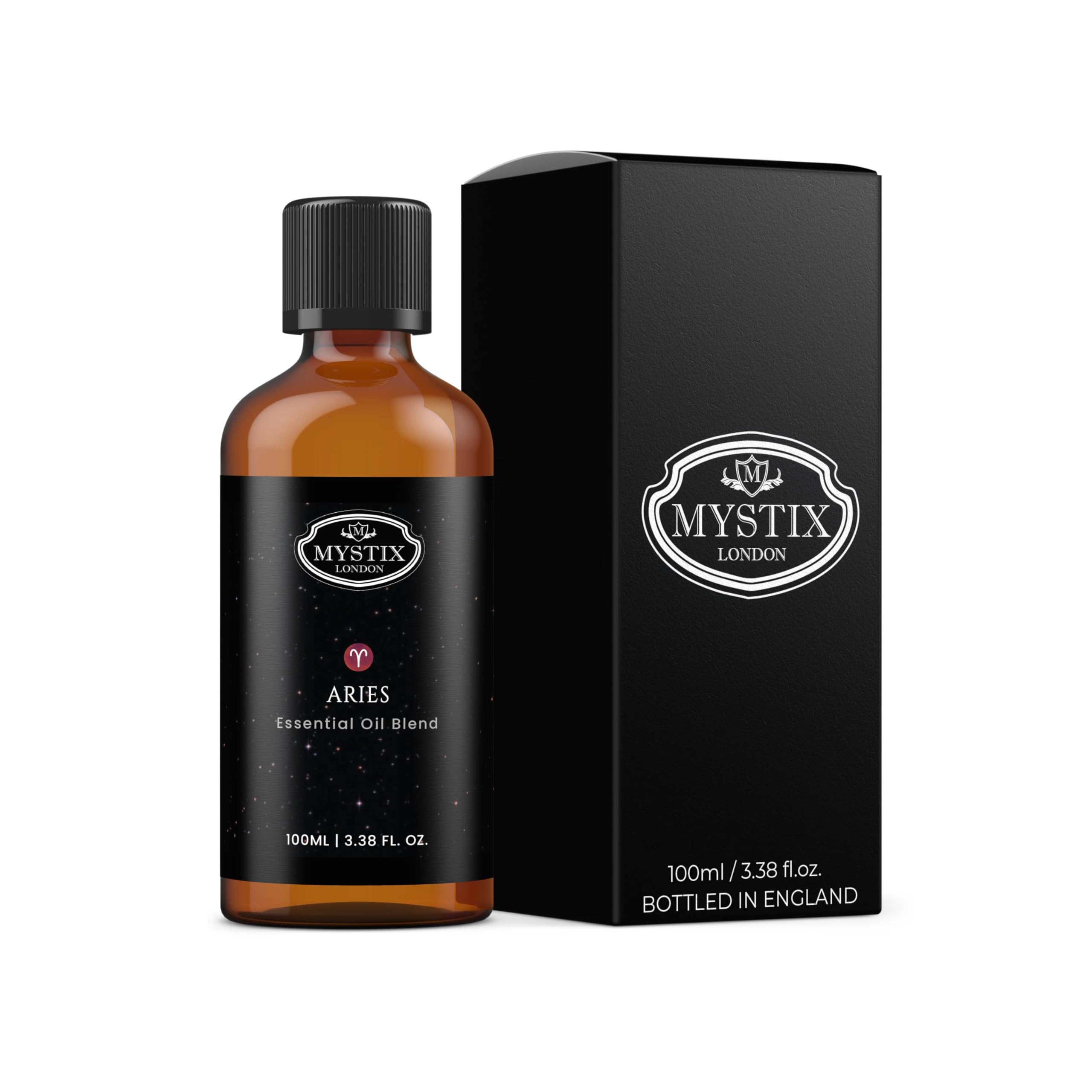 Mystix London | Aries Zodiac Sign Essential Oil Blend 100ml | 100% Pure & Natural | Aromatherapy for Fire Signs | Frankincense, Lavender, Lemon, Marjoram, Peppermint | Vegan, GMO Free
