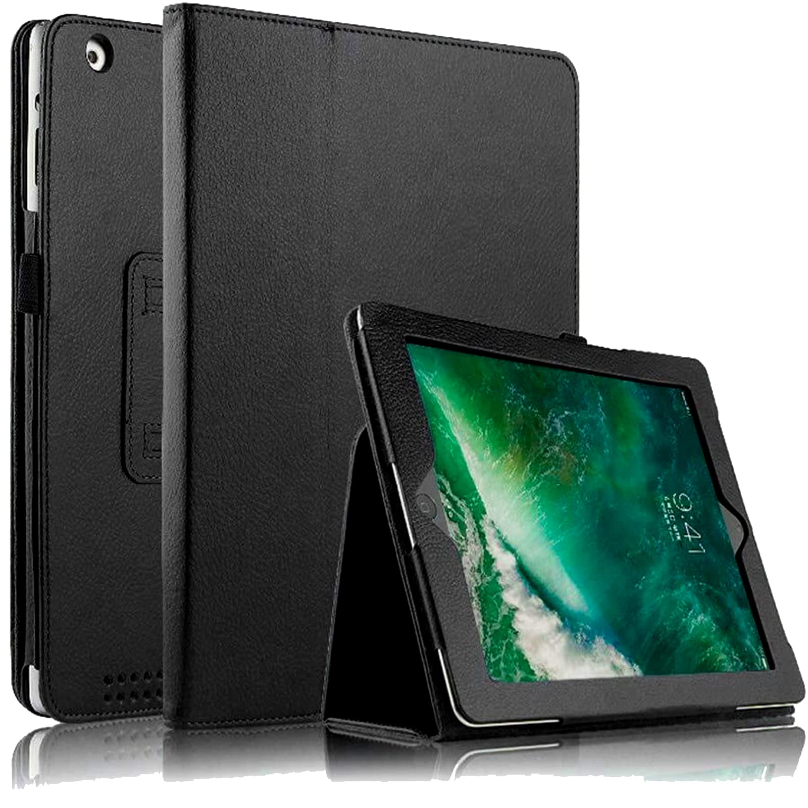 Leather Flip Stand Folio Case Plain Cover for Apple iPad Air 2nd Generation A1566 A1567 (Black)