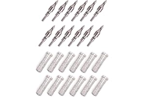 KURUGEILI 12pcs Aluminum Arrow Inserts .244/6.20mm & 12pcs 100 Grain Bullet Field Points for Carbon Arrows Shaft Practice Tips Hunting Accessories