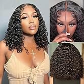 ISEE Wear and Go Glueless Wigs Bob Wigs Human Hair Pre Plucked Water Wave Lace Front Wigs Human Hair Upgraded No Glue Transparent Lace Closure Wigs Human Hair for Women Natural Black 10 Inch