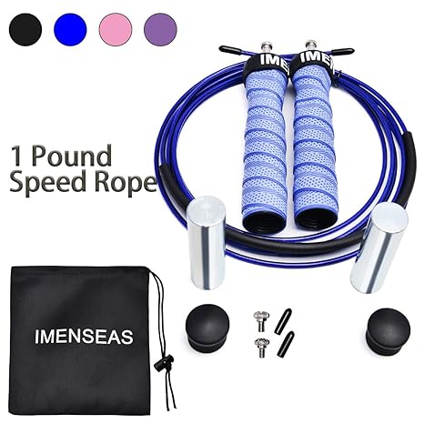 Imenseas Heavy Jump Rope Speed Jumping Rope Handles With Removable 1lb Weights For Double Unders Crossfit Training Boxing And Mma Blue