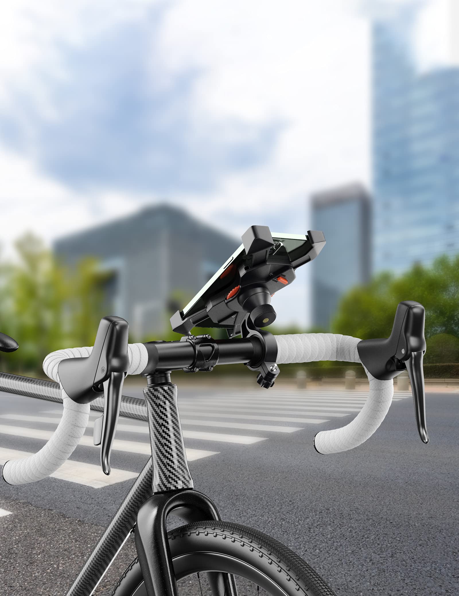 Bike Phone Holder, Motorcycle Phone Holder with Handlebar Clamp for Bicycle, Suitable with iPhone 16 15 14 Pro Max Plus/13 12 11 Pro Max Mini, XS XR X, SE/3.5-6.5 Inch Smartphone, 360 Rotatable