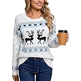 Drvitor Womens Christmas Sweaters Long Sleeve Crew Neck Cute Multi-Hearts Knitted Casual Sweater