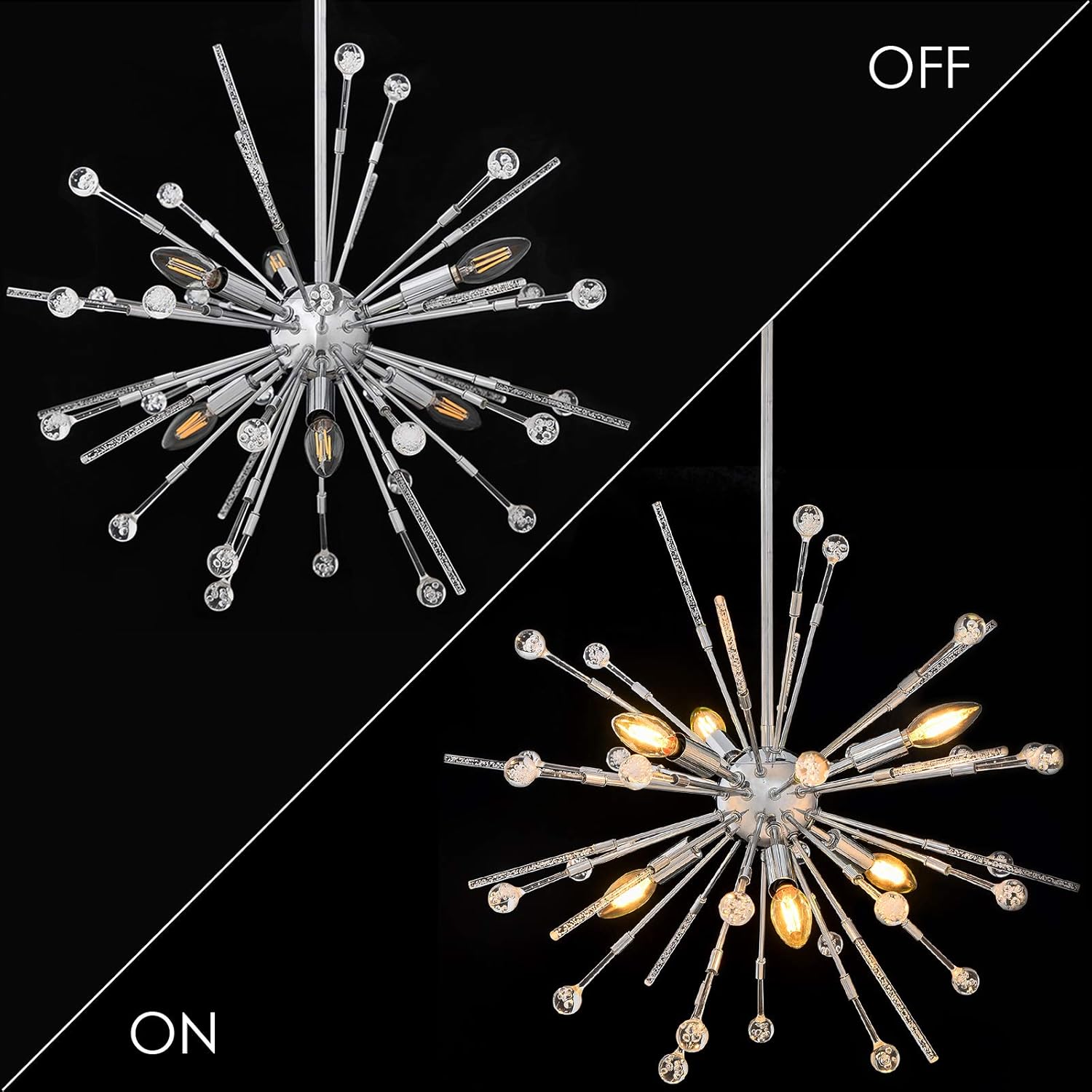 Modern Firework Chandeliers 6-Light Bulbs Sputnik Ceiling Light Fixture,Lucalda Adjustable Rods Globe Fireworks Pendant Lighting Fixture for Living Room, Bedroom,Kitchen,Hallway,Dining Room,Porch: Home Improvement