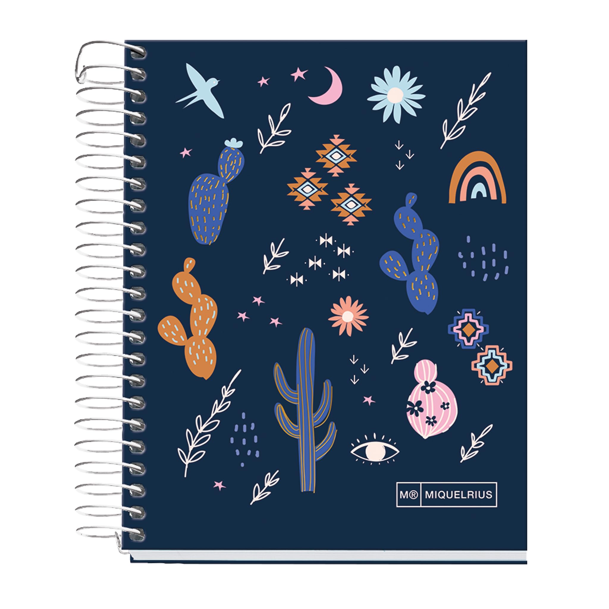 Miquelrius - A6 Notebook, 140 Sheets of 70 g/m², Horizontal Ruled 7 mm, 4 Coloured Stripes, No Drilling, Hardcover, Desert Collection