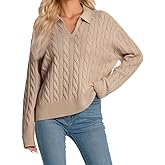 Amzdora Womens Oversized Cable Knit Sweater Fall Fashion 2026 Lapel V Neck Chunky Pullover Tops Causal Winter Outfits