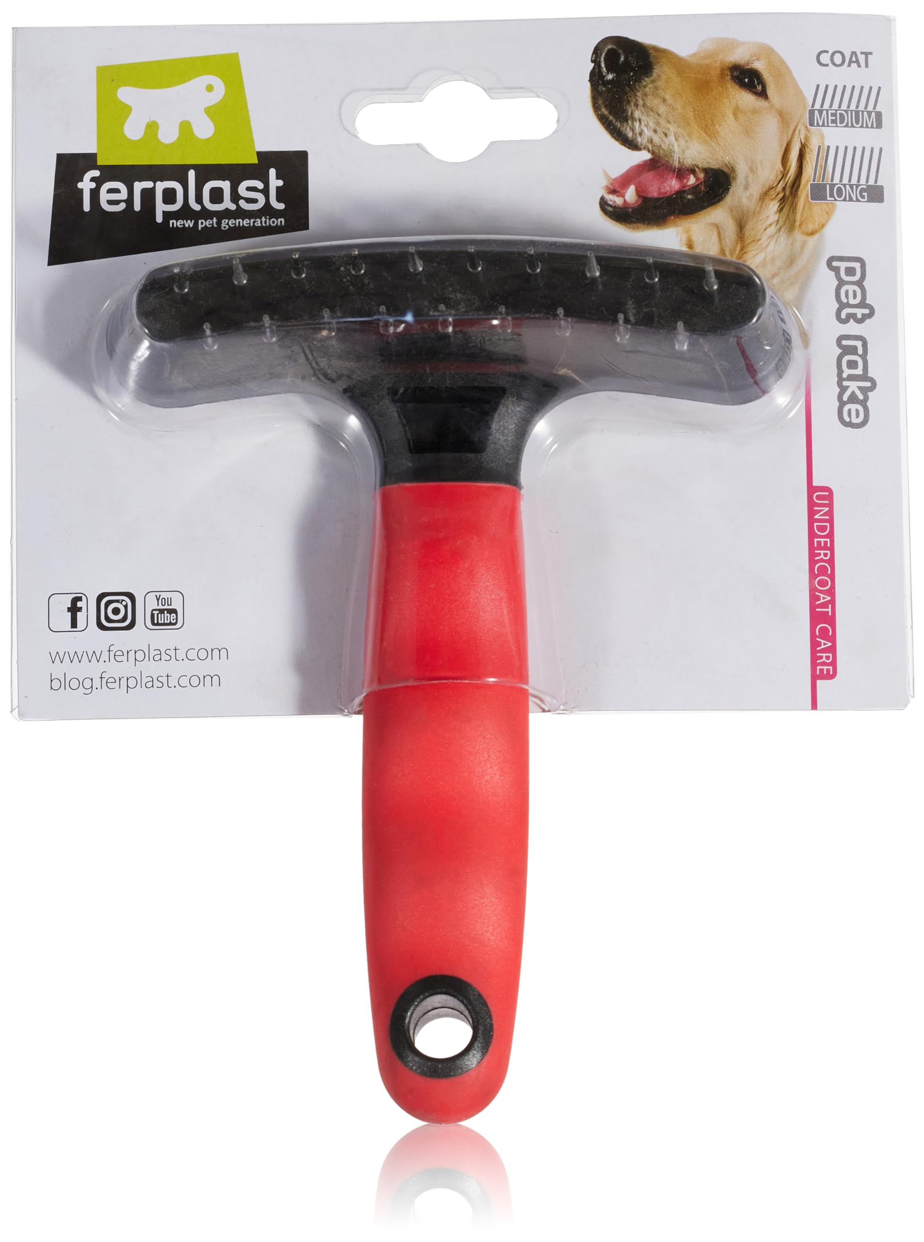 Ferplast Dog rake comb GRO 5852, Thin rounded teeth, Pet undercoat grooming, Medium and long-haired animals, 11 x h 15,5 cm