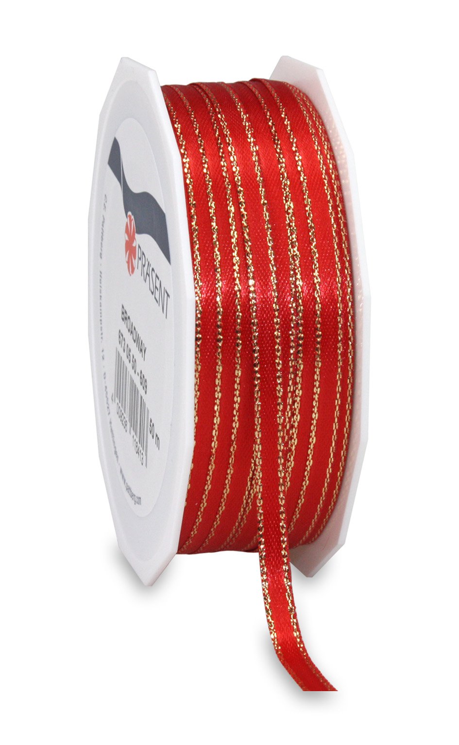 Präsent - Broadway Satin Ribbon Red-Gold 50-m-Spool 5 mm width — image 1