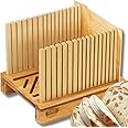 Mama's Great Bamboo Slicer - Adjustable Slice Width Bread Slicing Guides with Sturdy Wooden Cutting Board - Compact & Foldable - Easy Cutting for Bagels & Bread