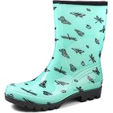 DKSUKO Women's Waterproof Rain Boots Mid Calf Rubber Garden Farm Boots | Wide calf, Anti-slip, Cushioned insole for wet grass, muddy yards, dog walks and easy rinse-clean care