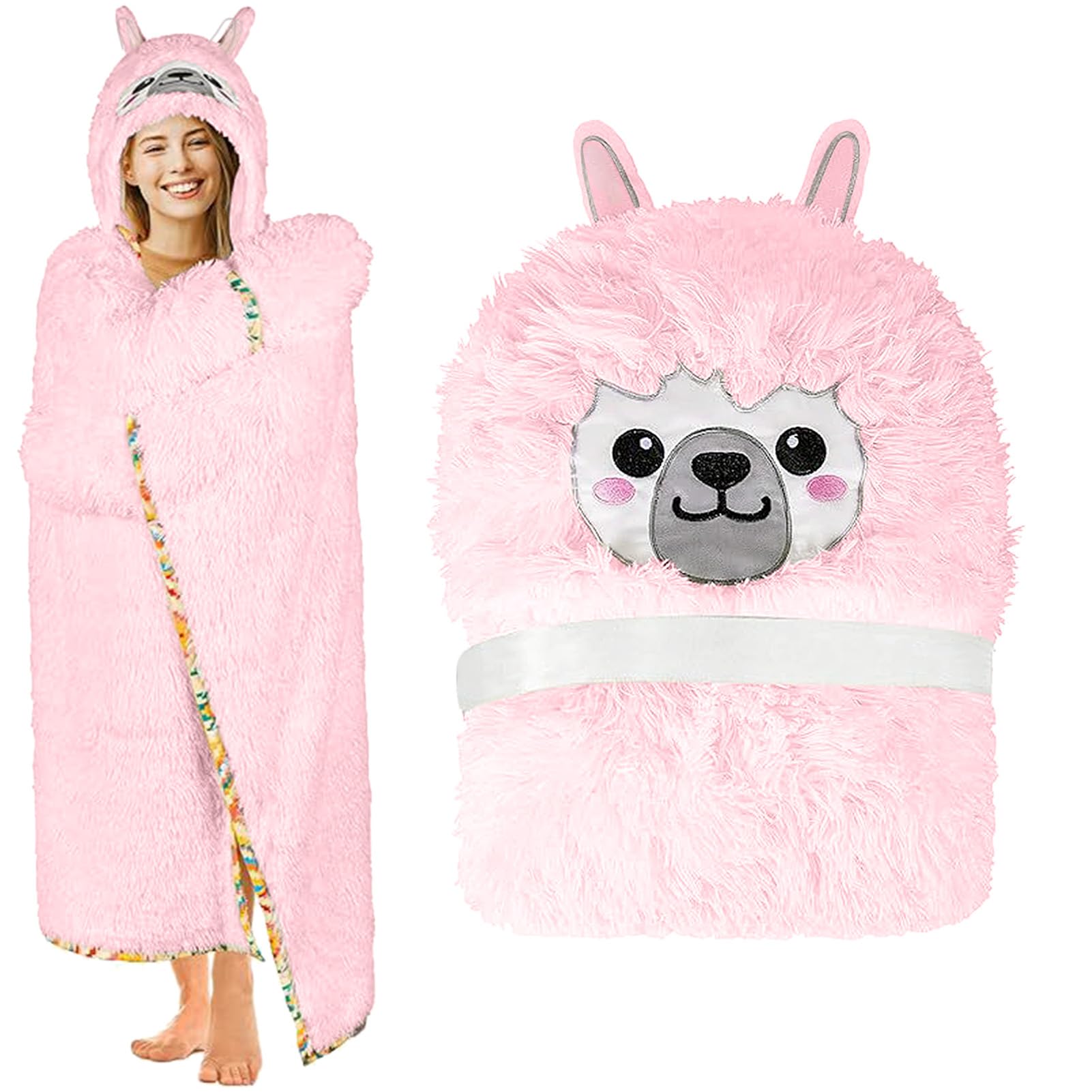 Gugxiom Blanket Hoodie,Hoodie Blanket with Flano,Wearable Blanket for Adults, Ladies, Children(Alpaca Pink)