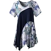 LARACE Plus Size Tops for Women V Neck Summer Shirt Short Sleeve Blouses Patchwork Tunics