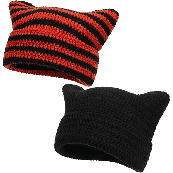 Crochet Hats Knitted Cat Ears Beanie Hats Y2K Fox Gothic Cap