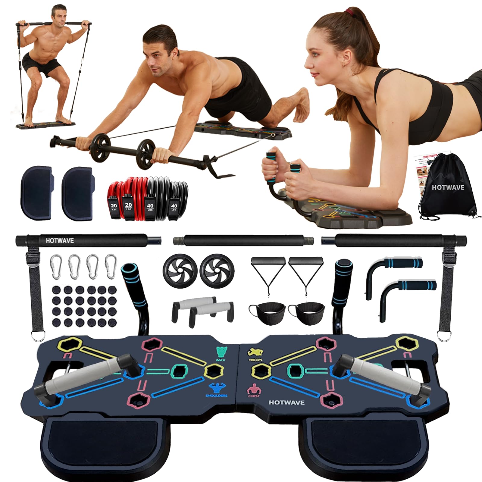 HOTWAVE Push Up Board, Portable Pushup Board for Men, Foldable Push-up Board, Multifunctional Push Up Board 20 in 1 at Home Gym, Pushup Handles for Chest Muscle Exercise Strength Training Equipment