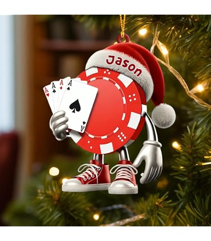 The Bridge Collection Ornamento Natalizio Mano Da Poker In Vetro 8,9 Cm – Decorazioni A Tema Casinò
