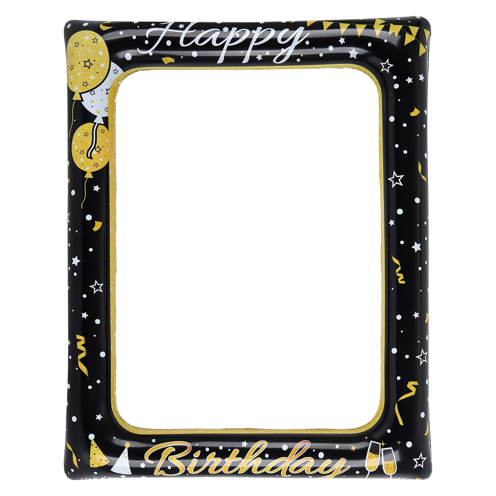 Inflatable Birthday Photo Frame, Inflatable Birthday Photo Booth Props, Black and Gold Inflatable Selfie Frame for Birthday Parties Decoration